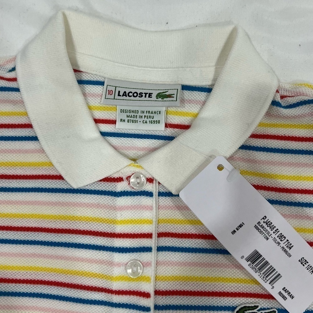 NWT kids LACOSTE short sleeve striped shirt size 10 KIDS GETS AN EXTRA PIECE - Picture 5 of 13